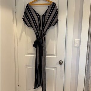 Rails Angela Wide Leg Jumpsuit Navy Womens Size M Pockets Linen Coastal Boho